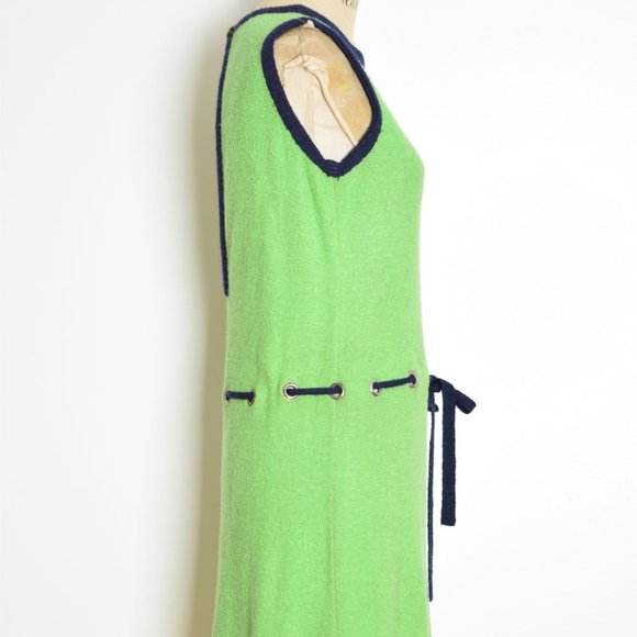 vintage 60s dress green navy mod boucle knit cutout twiggy sleeveless midi M - Picture 5 of 9